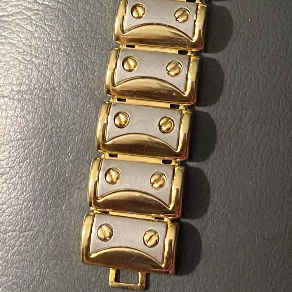 Vintage 80s Gold & Silver Two Tone Screw Head Link Bracelet With Faux Screw Head